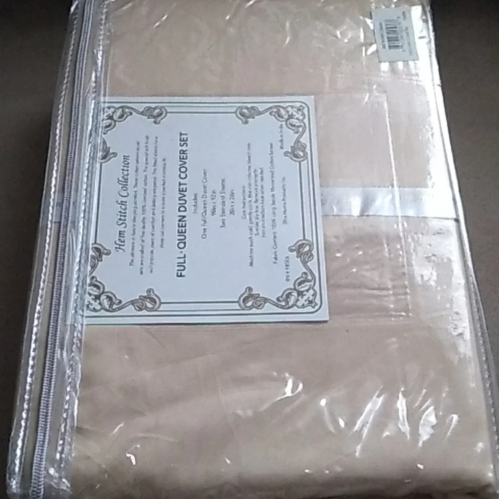 Hem Stitch Collection Full Queen Duvet Cover 400 Thread Count Beige